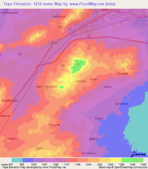 Tepe,Turkey Elevation Map
