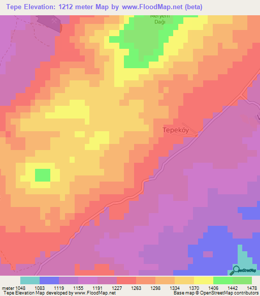 Tepe,Turkey Elevation Map