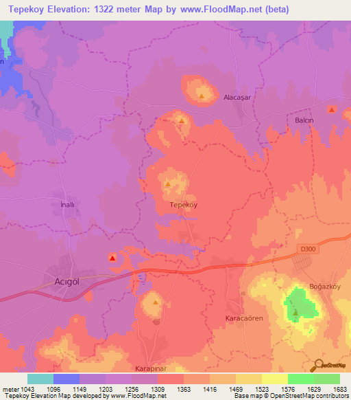 Tepekoy,Turkey Elevation Map