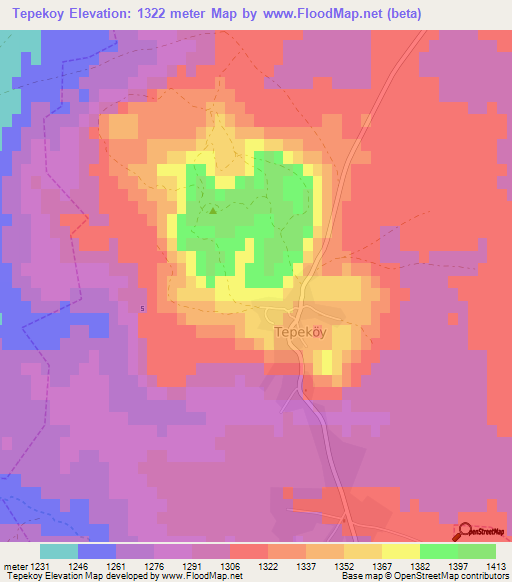 Tepekoy,Turkey Elevation Map