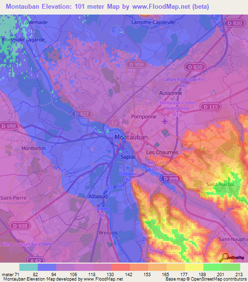 Montauban,France Elevation Map