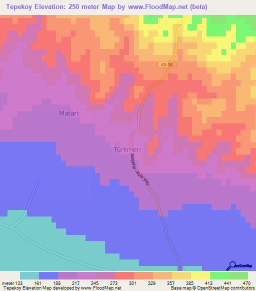 Tepekoy,Turkey Elevation Map