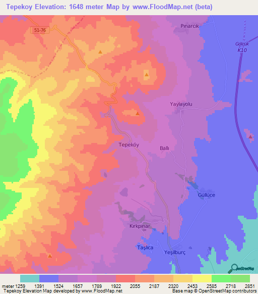 Tepekoy,Turkey Elevation Map