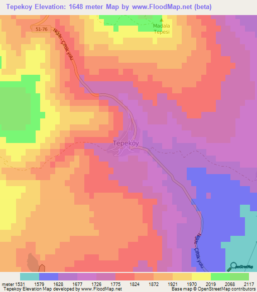 Tepekoy,Turkey Elevation Map