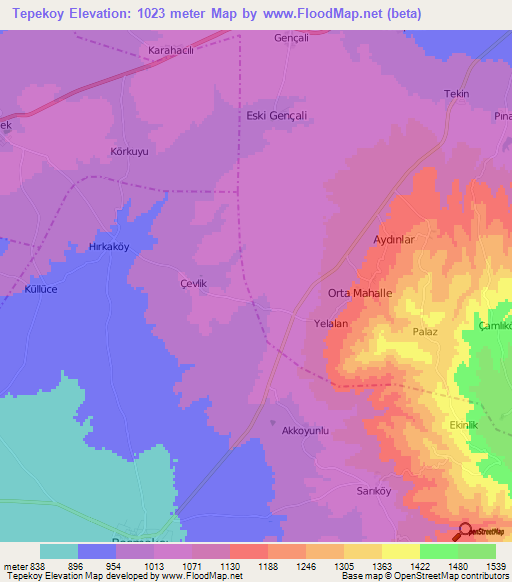 Tepekoy,Turkey Elevation Map