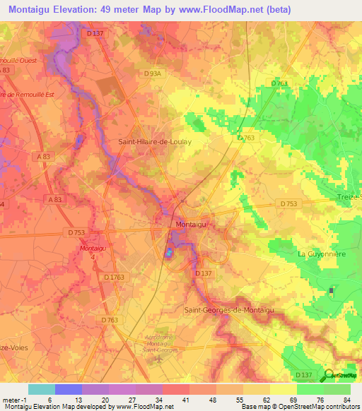 Montaigu,France Elevation Map