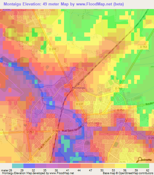 Montaigu,France Elevation Map