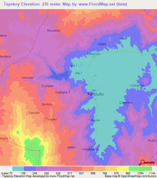 Tepekoy,Turkey Elevation Map