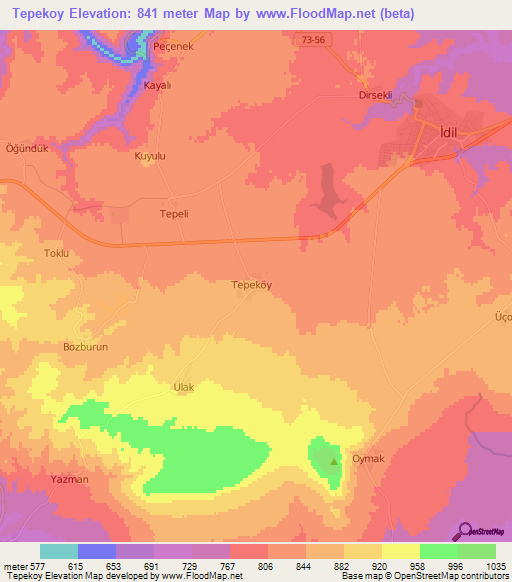 Tepekoy,Turkey Elevation Map