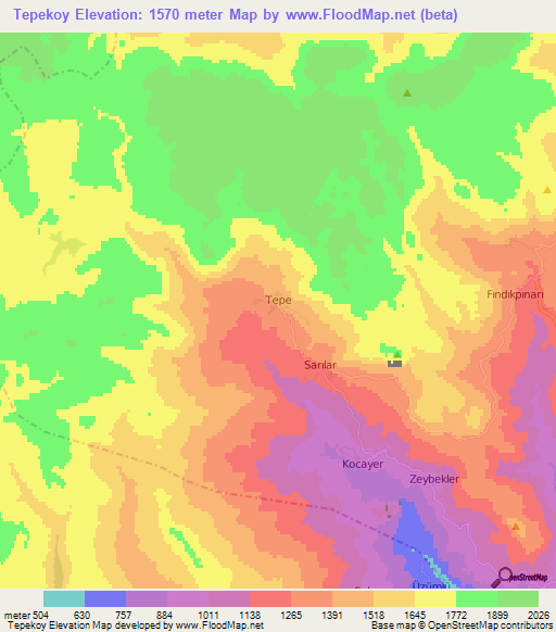 Tepekoy,Turkey Elevation Map