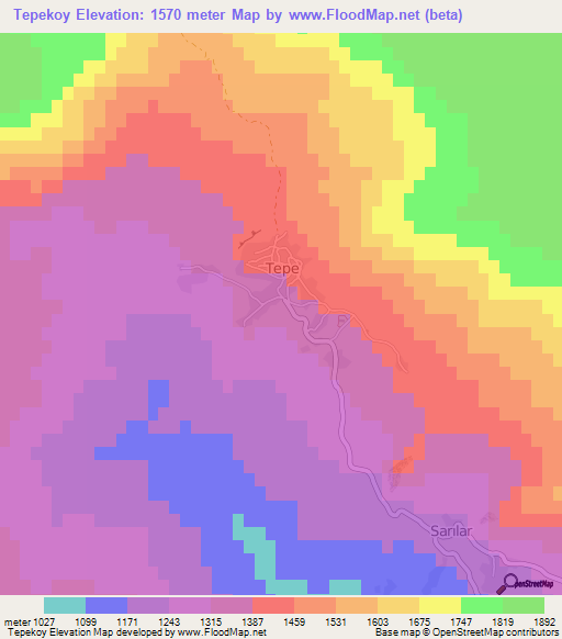 Tepekoy,Turkey Elevation Map