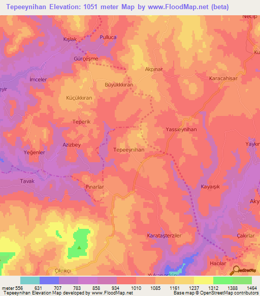 Tepeeynihan,Turkey Elevation Map