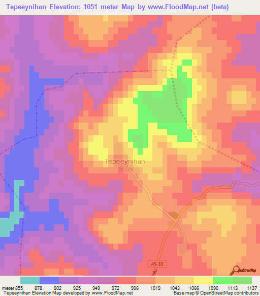 Tepeeynihan,Turkey Elevation Map