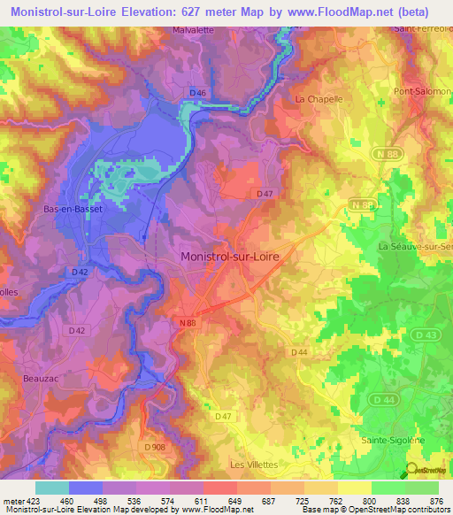 Monistrol-sur-Loire,France Elevation Map