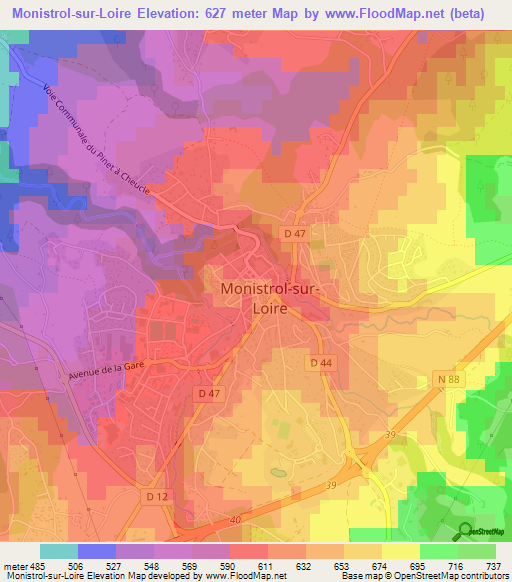 Monistrol-sur-Loire,France Elevation Map