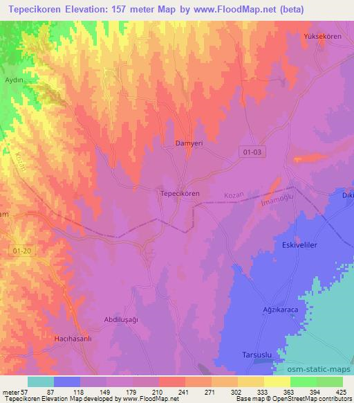 Tepecikoren,Turkey Elevation Map