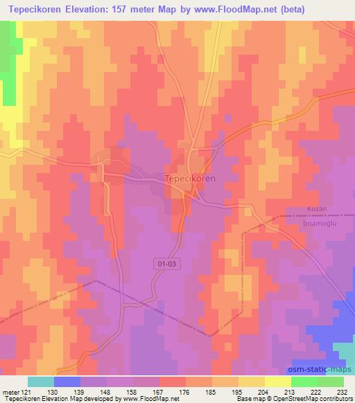 Tepecikoren,Turkey Elevation Map