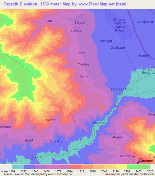 Tepecik,Turkey Elevation Map