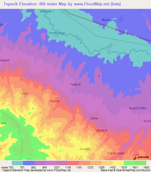 Tepecik,Turkey Elevation Map