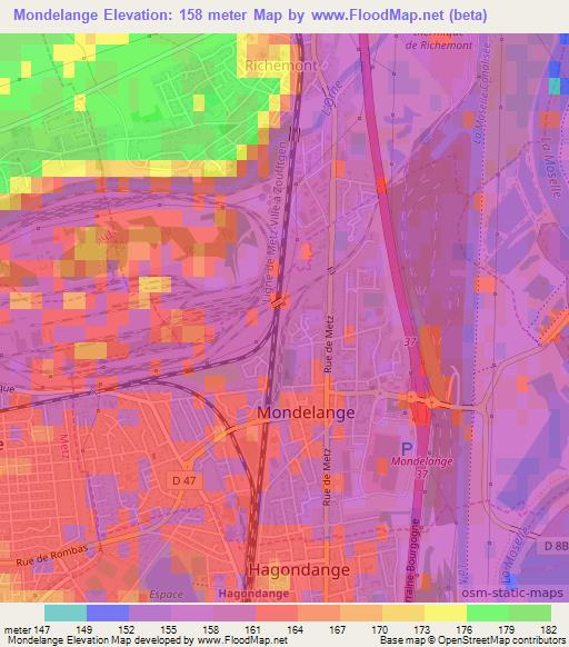 Mondelange,France Elevation Map