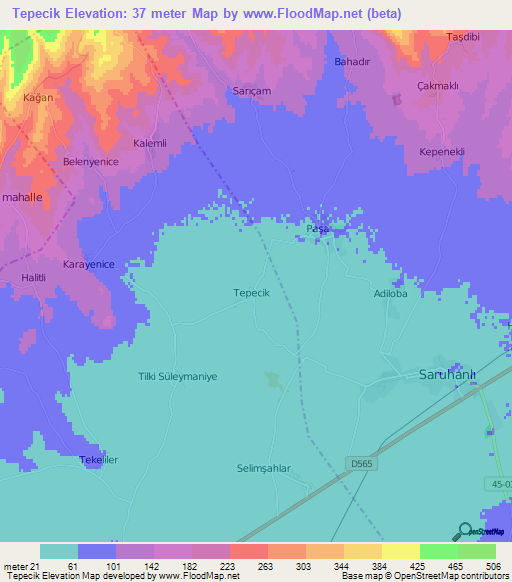 Tepecik,Turkey Elevation Map