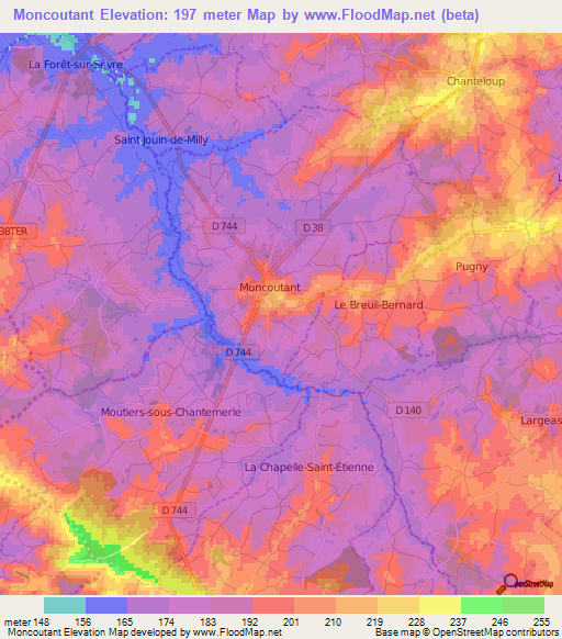 Moncoutant,France Elevation Map