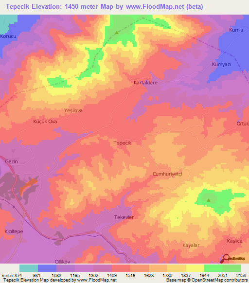 Tepecik,Turkey Elevation Map