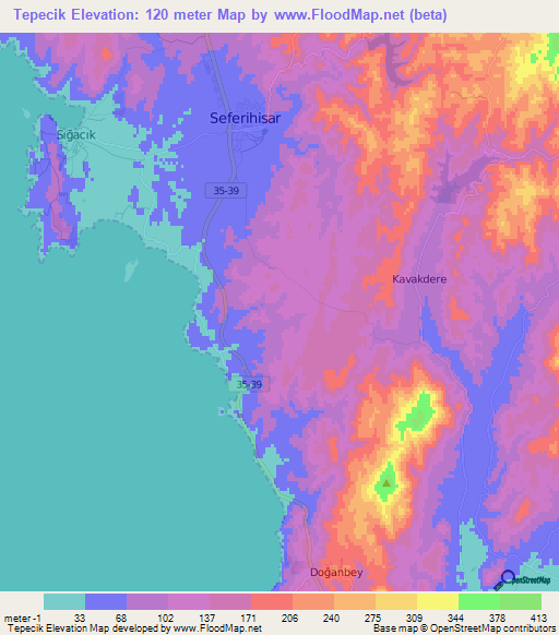 Tepecik,Turkey Elevation Map