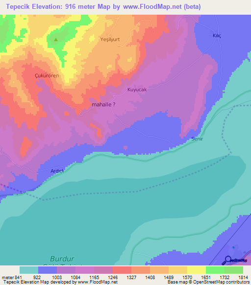 Tepecik,Turkey Elevation Map