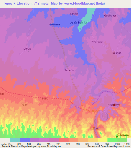 Tepecik,Turkey Elevation Map