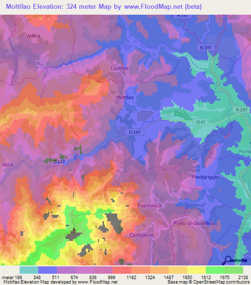 Moltifao,France Elevation Map