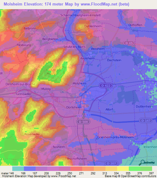 Molsheim,France Elevation Map