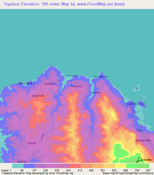 Tepeboz,Turkey Elevation Map