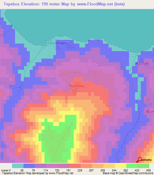 Tepeboz,Turkey Elevation Map