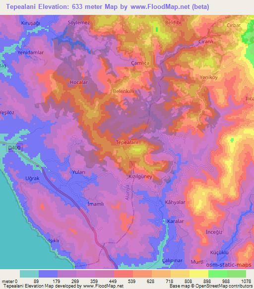 Tepealani,Turkey Elevation Map