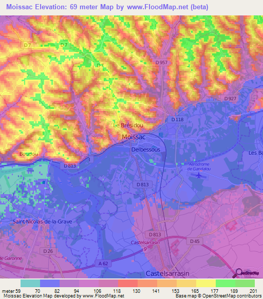 Moissac,France Elevation Map