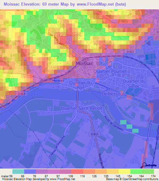 Moissac,France Elevation Map