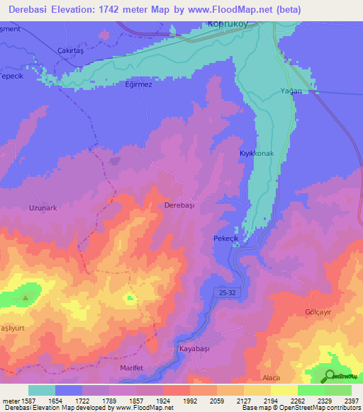 Derebasi,Turkey Elevation Map