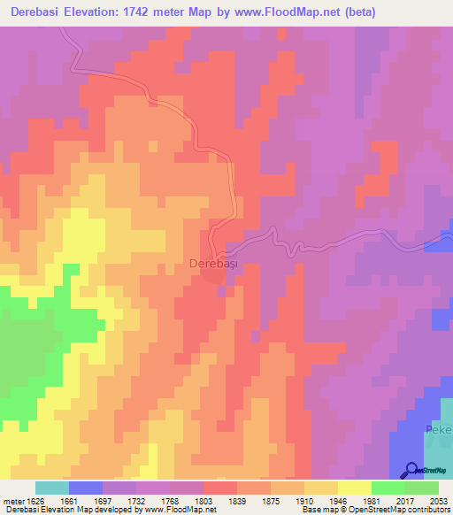 Derebasi,Turkey Elevation Map