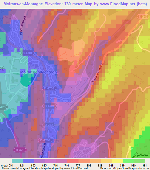 Moirans-en-Montagne,France Elevation Map