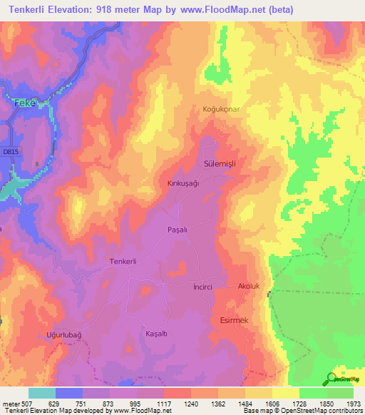 Tenkerli,Turkey Elevation Map