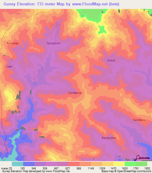 Guney,Turkey Elevation Map