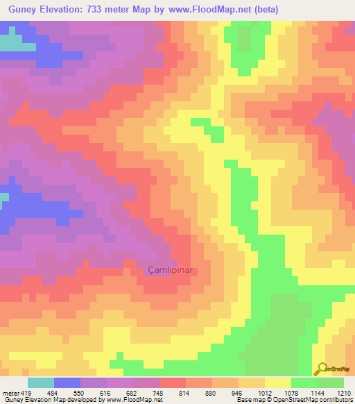 Guney,Turkey Elevation Map