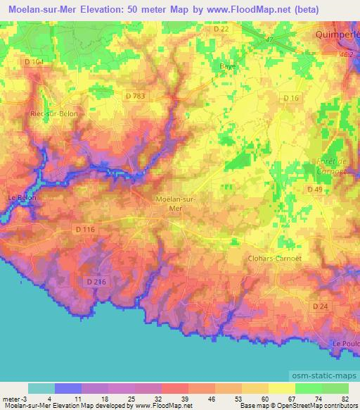 Moelan-sur-Mer,France Elevation Map