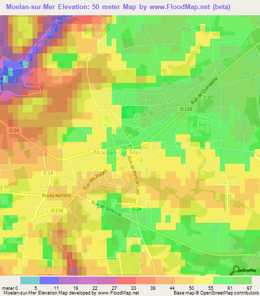 Moelan-sur-Mer,France Elevation Map
