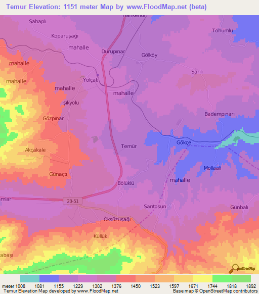 Temur,Turkey Elevation Map