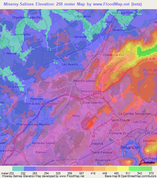 Miserey-Salines,France Elevation Map
