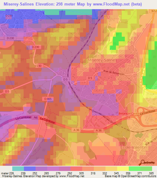 Miserey-Salines,France Elevation Map