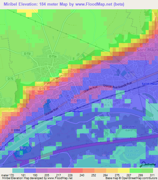 Miribel,France Elevation Map