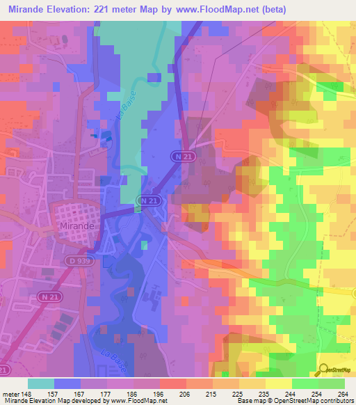 Mirande,France Elevation Map